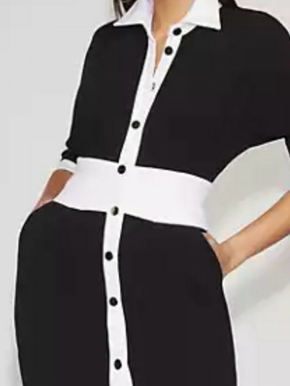 NY & Company/Gabriella Union White/Black Colorblock Shirt Dress- Size Medium - Picture 10 of 12